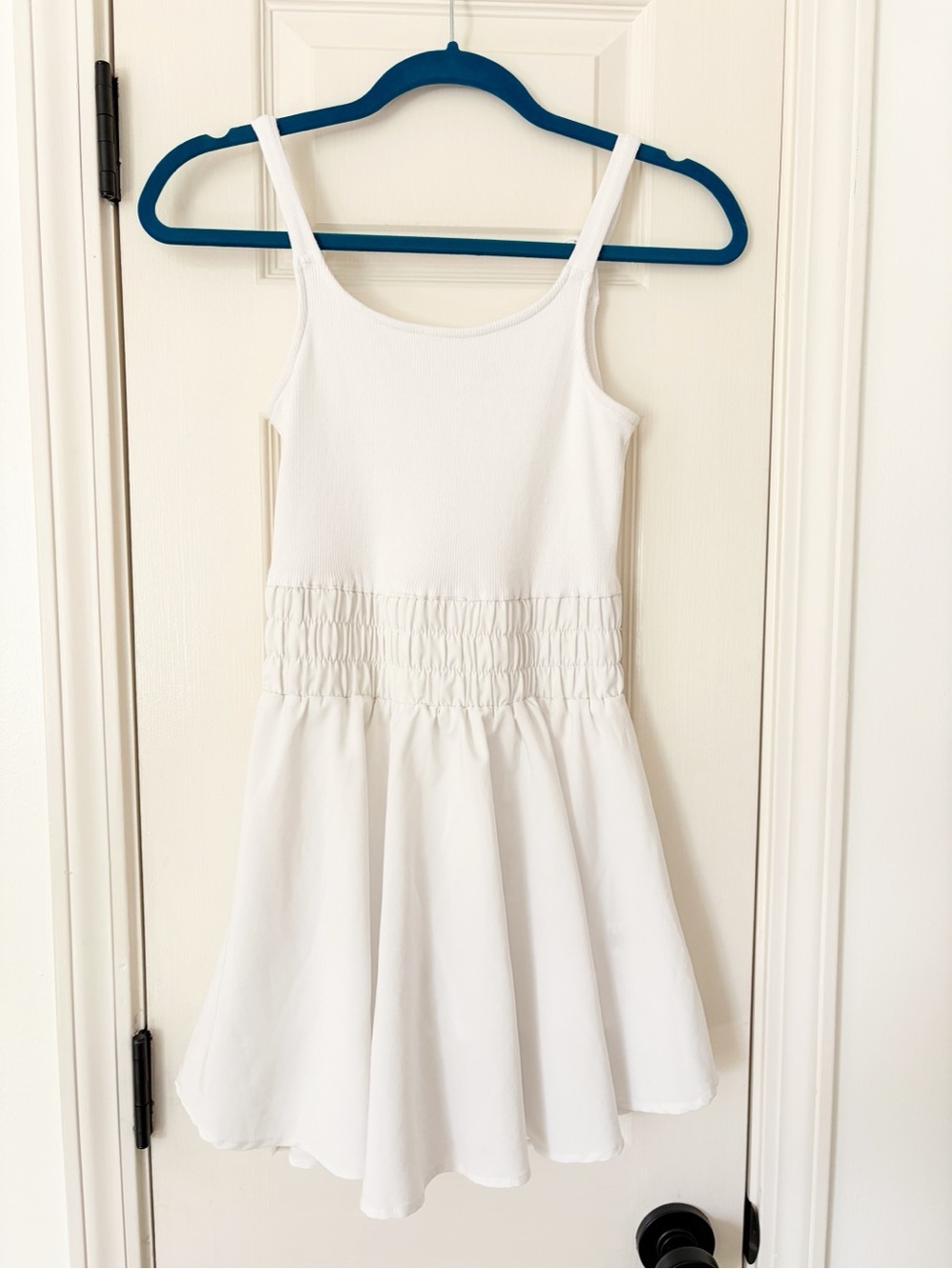 New In Womens White Smocked Waist athletic dress size small attached shorts